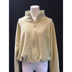 Oversized Pale Yellow Zip-Up Hoodie With High Neck & Long Sleeves